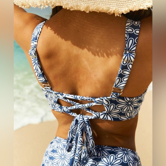 NEW! Kenny Flowers The Todos Santos V Underwire Bikini Top Floral Blue SZ S - Picture 3 of 15